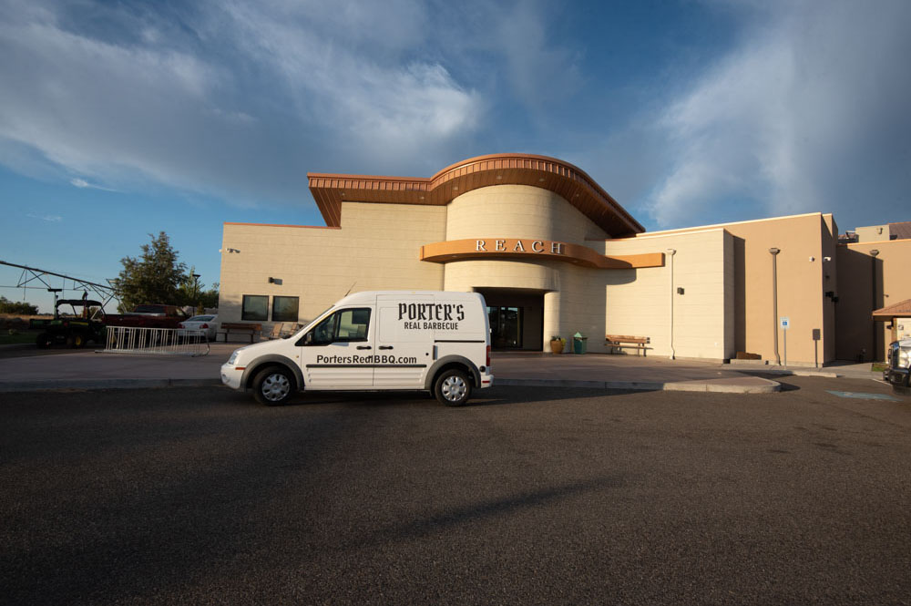 Porter's truck in front of the Reach Museum